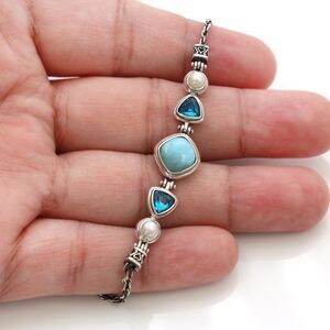 925 Sterling Silver Larimar Bracelet, Pearl, Topaz Bracelet, Gemstone Bracelet